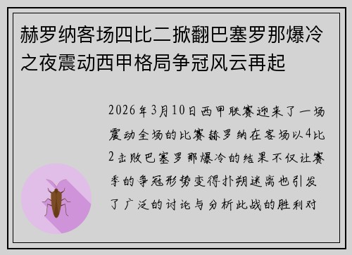 赫罗纳客场四比二掀翻巴塞罗那爆冷之夜震动西甲格局争冠风云再起